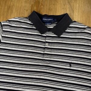 Polo Golf Ralph Lauren Short Sleeve Polo Shirt Mens L Black Striped Pima Cotton